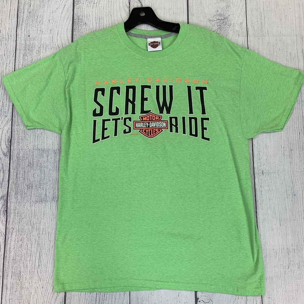 Harley-Davidson Shirt Womens L Green Screw It Let's Ride Biker Graphic T Shirt